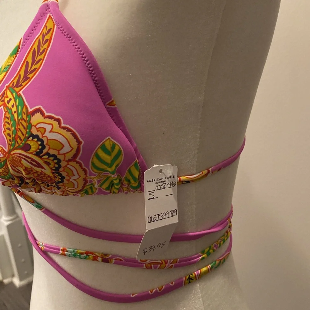 NEW Aerie Pink wrap triangle bikini top and Crossover High Waisted Bikin…